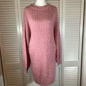 NWT Forever 21 pink fuzzy knit sweater dress, medium and large